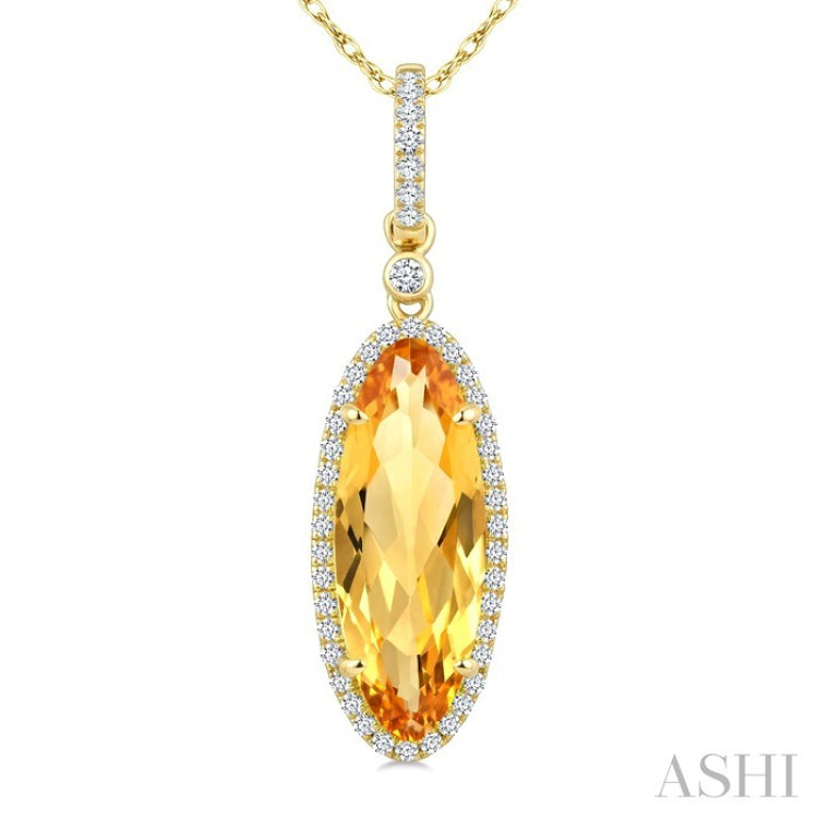 16X6 MM Oval Shape Citrine and 1/5 Ctw Round Cut Diamond Semi-Precious Pendant With Chain in 10K Yellow Gold