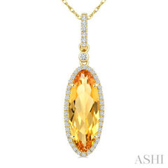 16X6 MM Oval Shape Citrine and 1/5 Ctw Round Cut Diamond Semi-Precious Pendant With Chain in 10K Yellow Gold