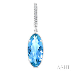 12X5 MM Oval Shape Blue Topaz and 1/10 Ctw Round Cut Diamond Semi-Precious Earrings in 10K White Gold