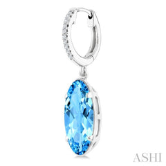 12X5 MM Oval Shape Blue Topaz and 1/10 Ctw Round Cut Diamond Semi-Precious Earrings in 10K White Gold