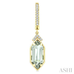 12X5 MM Hexagon Shape Green Amethyst and 1/6 Ctw Round Cut Diamond Semi-Precious Earrings in 10K Yellow Gold