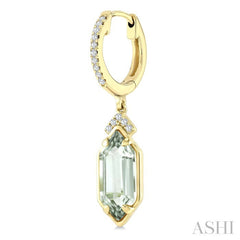 12X5 MM Hexagon Shape Green Amethyst and 1/6 Ctw Round Cut Diamond Semi-Precious Earrings in 10K Yellow Gold