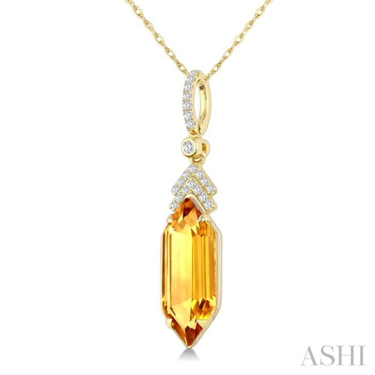 16X6 MM Hexagon Shape Citrine and 1/10 Ctw Round Cut Diamond Semi-Precious Pendant With Chain in 10K Yellow Gold
