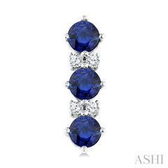 2.5 MM Round Shape Sapphire and 1/20 Ctw Round Cut Diamond Precious Earrings in 10K White Gold