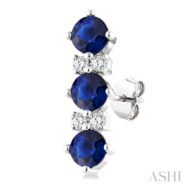2.5 MM Round Shape Sapphire and 1/20 Ctw Round Cut Diamond Precious Earrings in 10K White Gold
