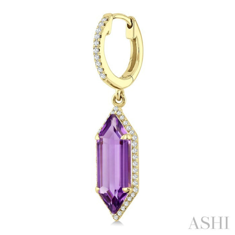 16X6 MM Hexagon Shape Amethyst and 3/8 Ctw Round Cut Diamond Semi-Precious Earrings in 14K Yellow Gold