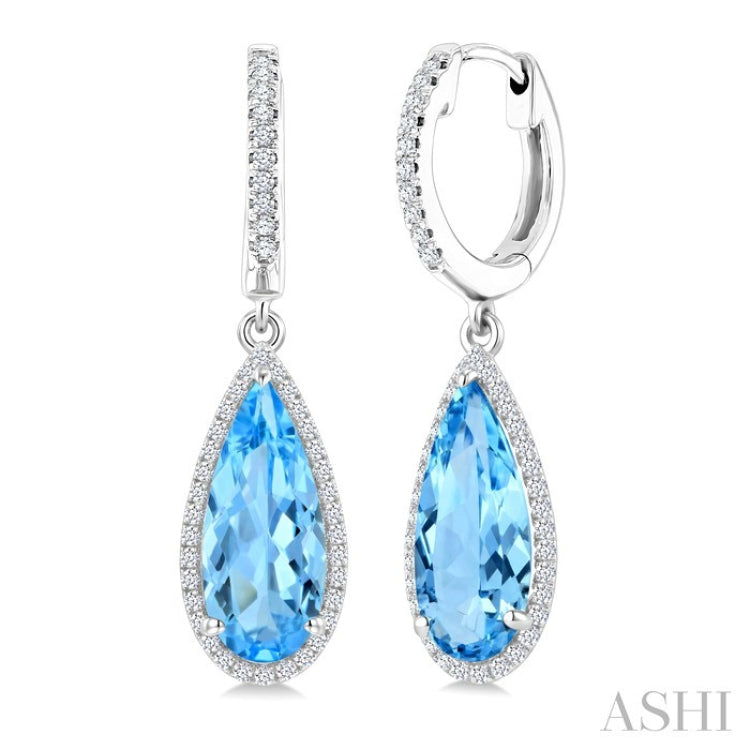 14X6 MM Pear Shape Blue Topaz and 1/3 Ctw Round Cut Diamond Semi-Precious Earrings in 14K White Gold