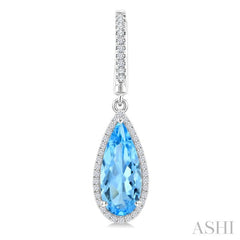 14X6 MM Pear Shape Blue Topaz and 1/3 Ctw Round Cut Diamond Semi-Precious Earrings in 14K White Gold