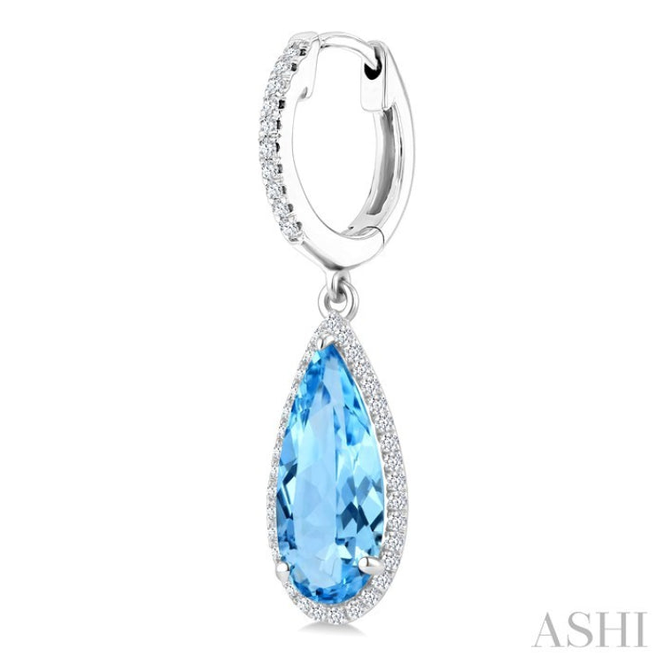 14X6 MM Pear Shape Blue Topaz and 1/3 Ctw Round Cut Diamond Semi-Precious Earrings in 14K White Gold