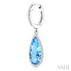 14X6 MM Pear Shape Blue Topaz and 1/3 Ctw Round Cut Diamond Semi-Precious Earrings in 14K White Gold
