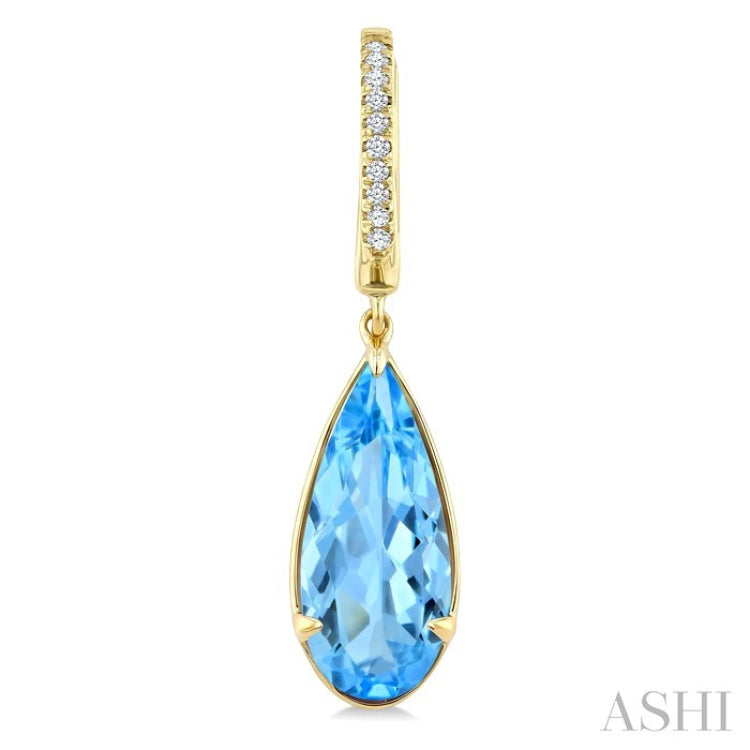 14X6 MM Pear Shape Blue Topaz and 1/10 Ctw Round Cut Diamond Semi-Precious Earrings in 14K Yellow Gold