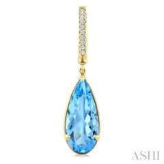 14X6 MM Pear Shape Blue Topaz and 1/10 Ctw Round Cut Diamond Semi-Precious Earrings in 14K Yellow Gold