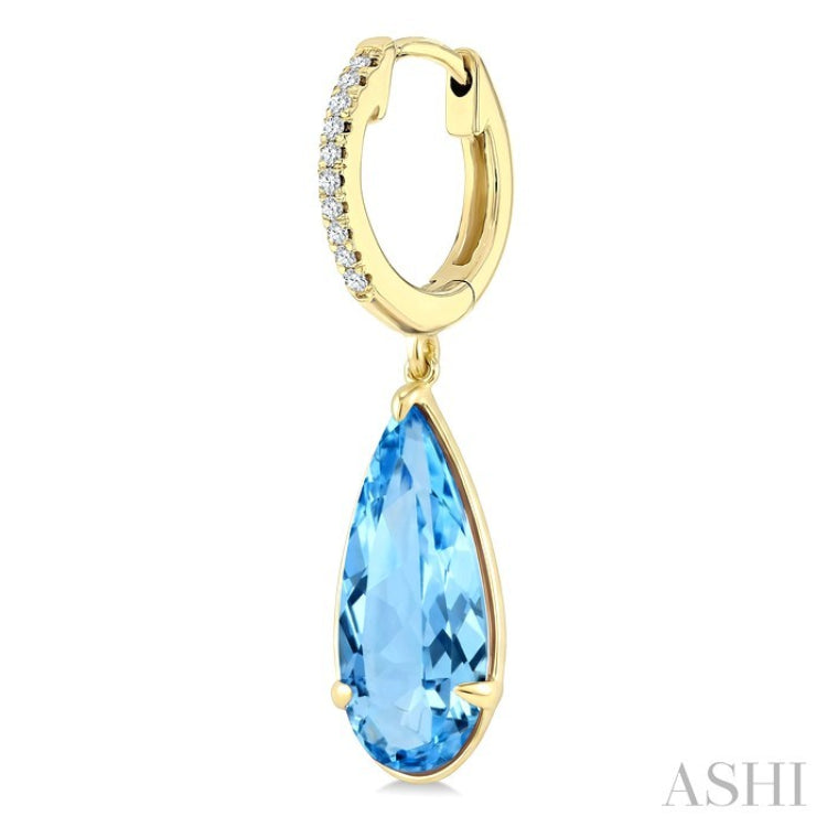 14X6 MM Pear Shape Blue Topaz and 1/10 Ctw Round Cut Diamond Semi-Precious Earrings in 14K Yellow Gold