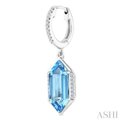 14X6 MM Hexagon Shape Blue Topaz and 1/5 Ctw Round Cut Diamond Semi-Precious Earrings in 14K White Gold