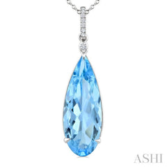 22X8 MM Pear Shape Blue Topaz and 1/20 Ctw Round Cut Diamond Semi-Precious Pendant With Chain in 14K White Gold