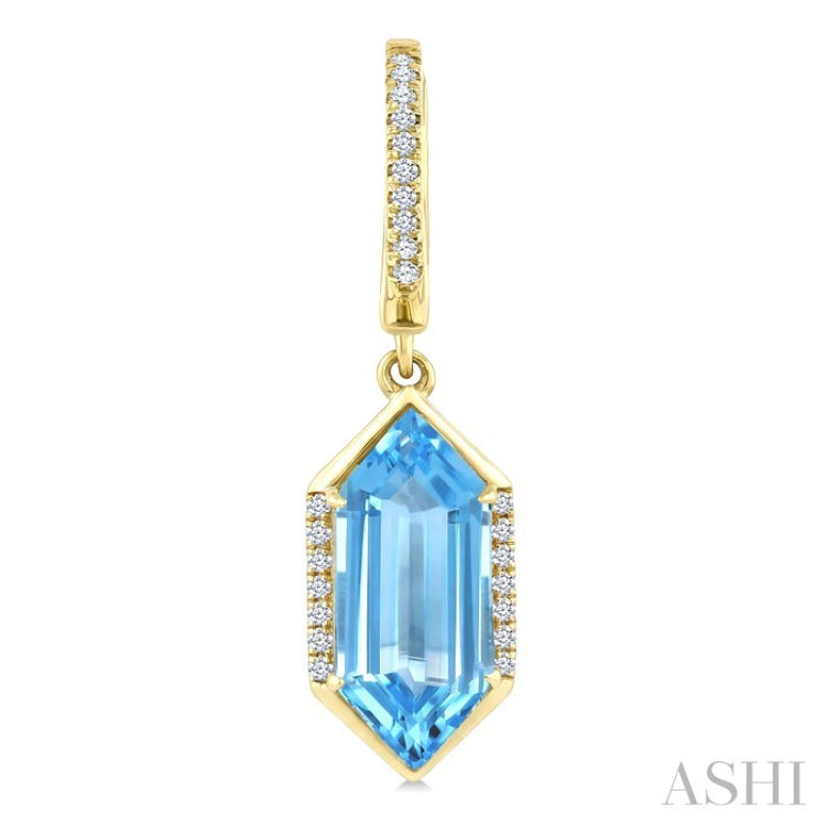 14X6 MM Hexagon Shape Blue Topaz and 1/5 Ctw Round Cut Diamond Semi-Precious Earrings in 14K Yellow Gold