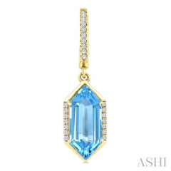14X6 MM Hexagon Shape Blue Topaz and 1/5 Ctw Round Cut Diamond Semi-Precious Earrings in 14K Yellow Gold