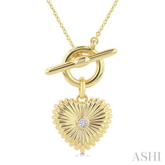 1/50 Ctw Bezel Set Round Cut Diamond Fluted Heart Charm Toggle Fashion Necklace in 10K Yellow Gold