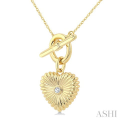 1/50 Ctw Bezel Set Round Cut Diamond Fluted Heart Charm Toggle Fashion Necklace in 10K Yellow Gold