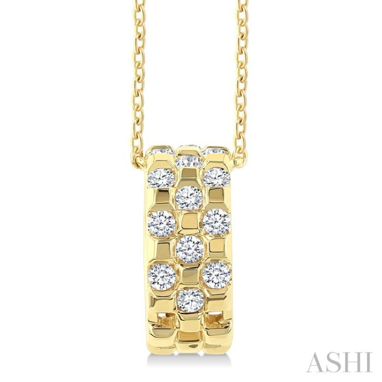 1/5 Ctw Round Cut Diamond Checkered Fashion Pendant With Chain in 10K Yellow Gold