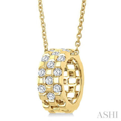 1/5 Ctw Round Cut Diamond Checkered Fashion Pendant With Chain in 10K Yellow Gold
