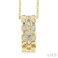 1/5 Ctw Round Cut Diamond Checkered Fashion Pendant With Chain in 10K Yellow Gold