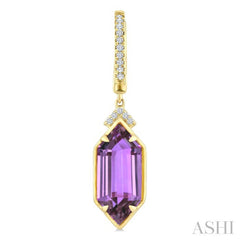 14X6 MM Hexagon Shape Amethyst and 1/6 Ctw Round Cut Diamond Semi-Precious Earrings in 14K Yellow Gold