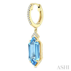 14X6 MM Hexagon Shape Blue Topaz and 1/6 Ctw Round Cut Diamond Semi-Precious Earrings in 14K Yellow Gold