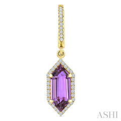 12X5 MM Hexagon Shape Amethyst and 1/3 Ctw Round Cut Diamond Semi-Precious Earrings in 10K Yellow Gold