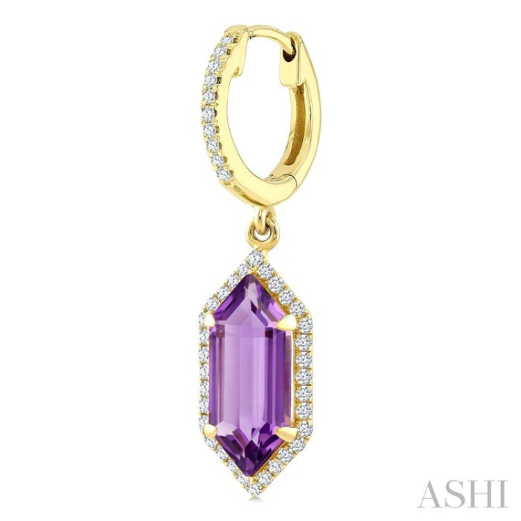 12X5 MM Hexagon Shape Amethyst and 1/3 Ctw Round Cut Diamond Semi-Precious Earrings in 10K Yellow Gold