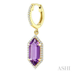 12X5 MM Hexagon Shape Amethyst and 1/3 Ctw Round Cut Diamond Semi-Precious Earrings in 10K Yellow Gold