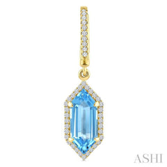 12X5 MM Hexagon Shape Blue Topaz and 1/3 Ctw Round Cut Diamond Semi-Precious Earrings in 10K Yellow Gold