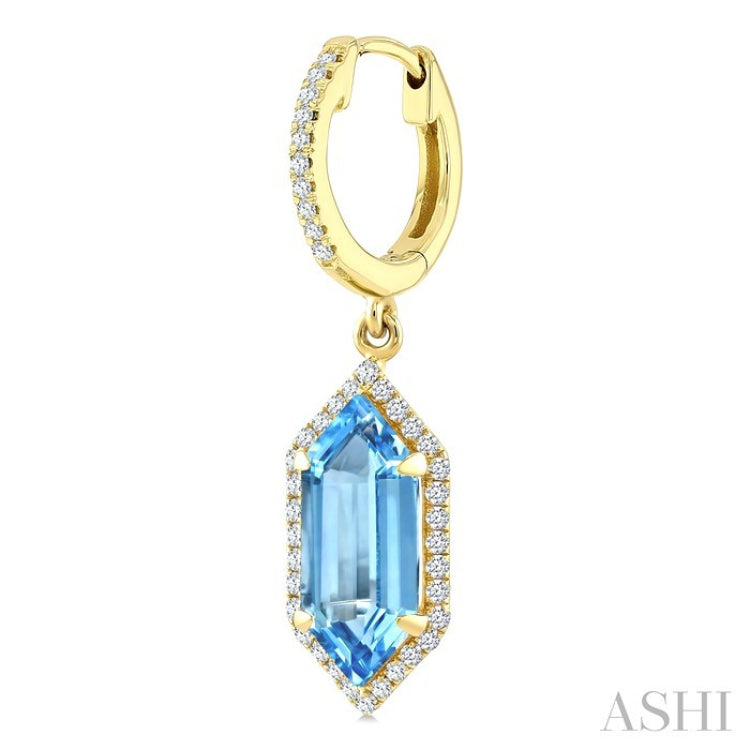 12X5 MM Hexagon Shape Blue Topaz and 1/3 Ctw Round Cut Diamond Semi-Precious Earrings in 10K Yellow Gold