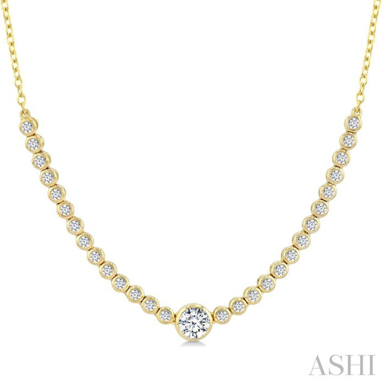 1/2 Ctw Halfway Bezel Set Round and Round Cut Diamond Necklace in 14K Yellow Gold