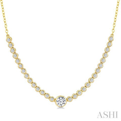 1/2 Ctw Halfway Bezel Set Round and Round Cut Diamond Necklace in 14K Yellow Gold