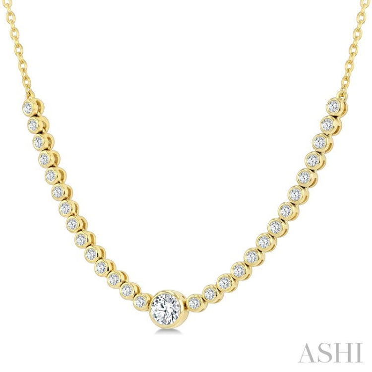 1/2 Ctw Halfway Bezel Set Round and Round Cut Diamond Necklace in 14K Yellow Gold