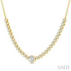 1/2 Ctw Halfway Bezel Set Round and Round Cut Diamond Necklace in 14K Yellow Gold