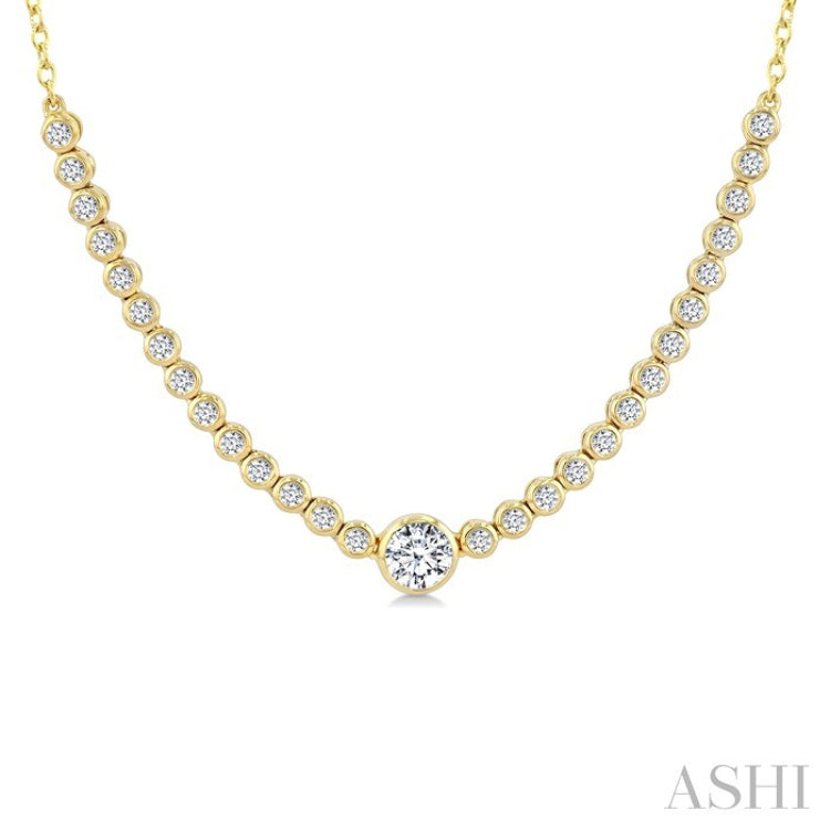 1/2 Ctw Halfway Bezel Set Round and Round Cut Diamond Necklace in 14K Yellow Gold
