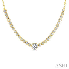 1/2 Ctw Halfway Bezel Set Round and Round Cut Diamond Necklace in 14K Yellow Gold