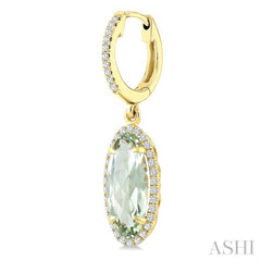 12X5 MM Oval Shape Green Amethyst and 1/3 Ctw Round Cut Diamond Semi-Precious Earrings in 10K Yellow Gold