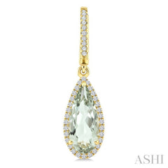 12X5 MM Pear Shape Green Amethyst and 1/3 Ctw Round Cut Diamond Semi-Precious Earrings in 10K Yellow Gold