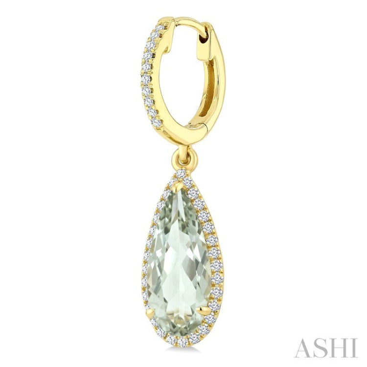 12X5 MM Pear Shape Green Amethyst and 1/3 Ctw Round Cut Diamond Semi-Precious Earrings in 10K Yellow Gold