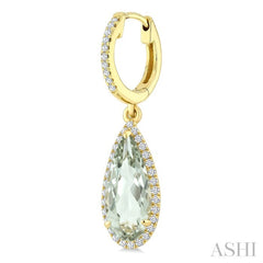 12X5 MM Pear Shape Green Amethyst and 1/3 Ctw Round Cut Diamond Semi-Precious Earrings in 10K Yellow Gold