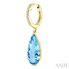 12X5 MM Pear Shape Blue Topaz and 1/10 Ctw Round Cut Diamond Semi-Precious Earrings in 10K Yellow Gold