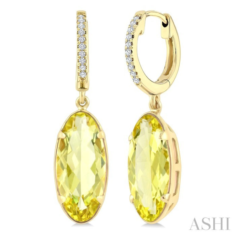 12X5 MM Oval Shape Lemon Quartz and 1/10 Ctw Round Cut Diamond Semi-Precious Earrings in 10K Yellow Gold