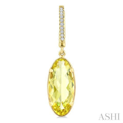 12X5 MM Oval Shape Lemon Quartz and 1/10 Ctw Round Cut Diamond Semi-Precious Earrings in 10K Yellow Gold