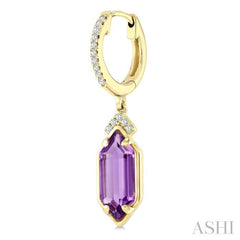12X5 MM Hexagon Shape Amethyst and 1/6 Ctw Round Cut Diamond Semi-Precious Earrings in 10K Yellow Gold