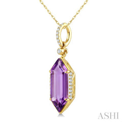 16X6 MM Hexagon Shape Amethyst and 1/10 Ctw Round Cut Diamond Semi-Precious Pendant With Chain in 10K Yellow Gold