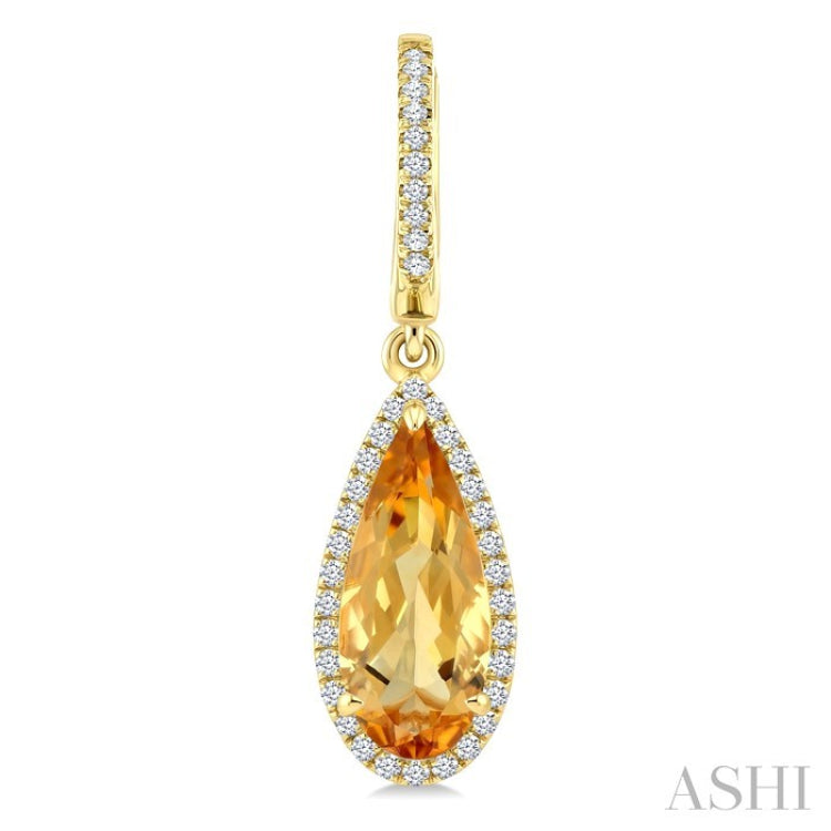 12X5 MM Pear Shape Citrine and 1/3 Ctw Round Cut Diamond Semi-Precious Earrings in 10K Yellow Gold