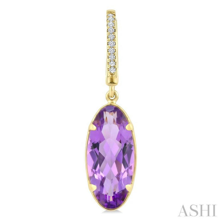 12X5 MM Oval Shape Amethyst and 1/10 Ctw Round Cut Diamond Semi-Precious Earrings in 10K Yellow Gold